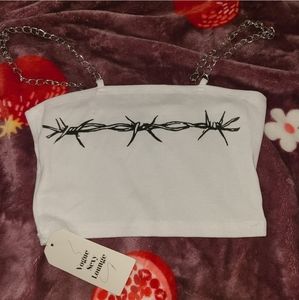 NWT Barbed wire punk crop top with chain straps